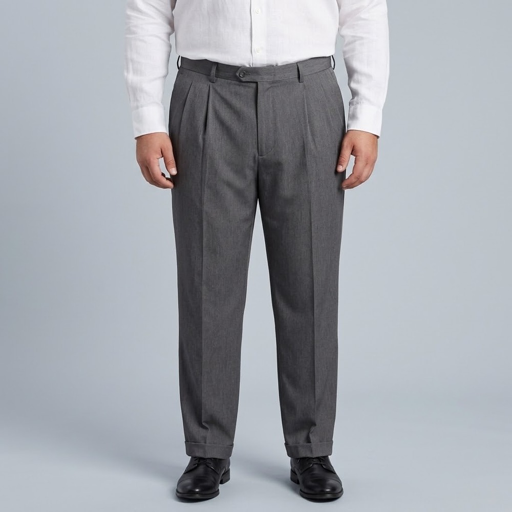 Perry Ellis Portfolio Pleated Dress Pants Mens 36x29 Grey Cuffed EUC